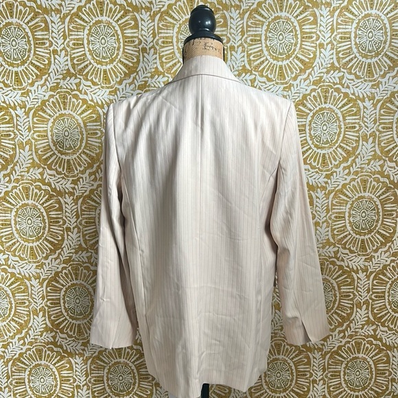 NWT MNG Mango Pinstripe Long Sleeve Single-Breasted Suit Blazer in Beige size L - Picture 14 of 16